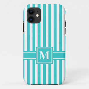 Turquoise Modern Stripe with Monogram Case-Mate iPhone Case