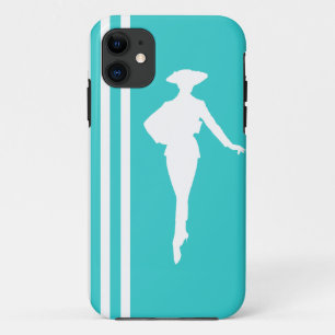 Turquoise Modern Stripes with Fashion Silhouette Case-Mate iPhone Case