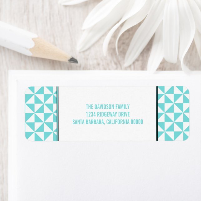 Turquoise Modern Triangles Holiday Address Labels (Insitu)