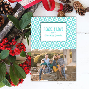 Turquoise Modern Triangles Holiday Photo Card