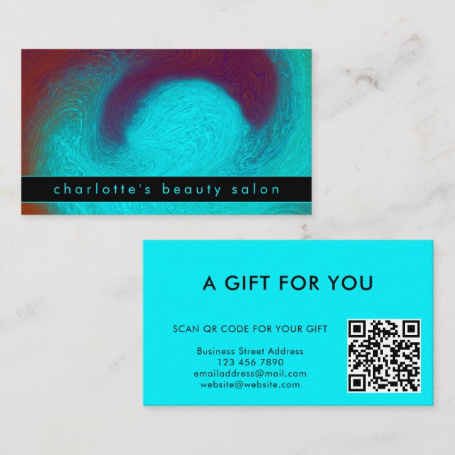 Turquoise Modern Unique Custom QR Code Gift Card (Front/Back)