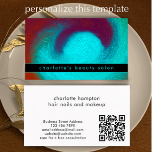 Turquoise Modern Unique Hair Nail Salon Custom Business Card