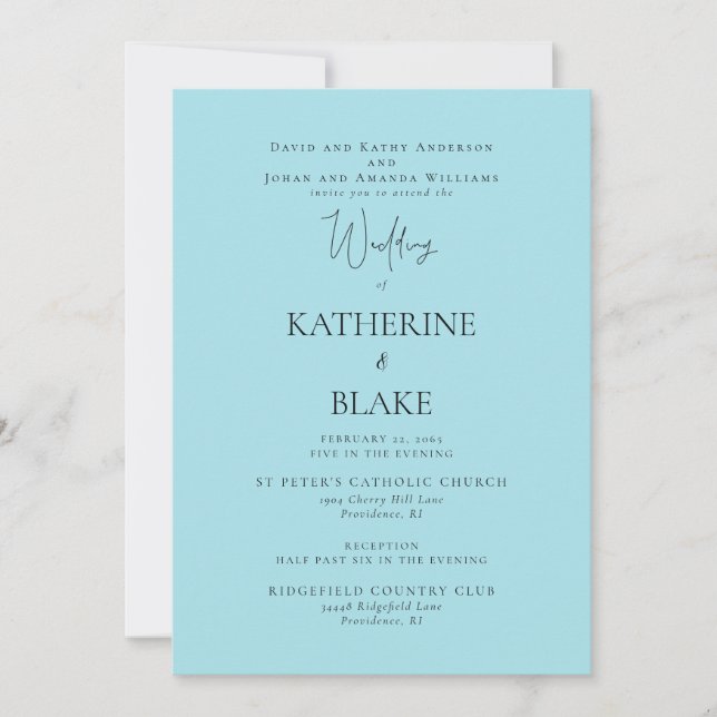 Turquoise Modern Wedding Both Parents 2 Venue Invitation (Front)