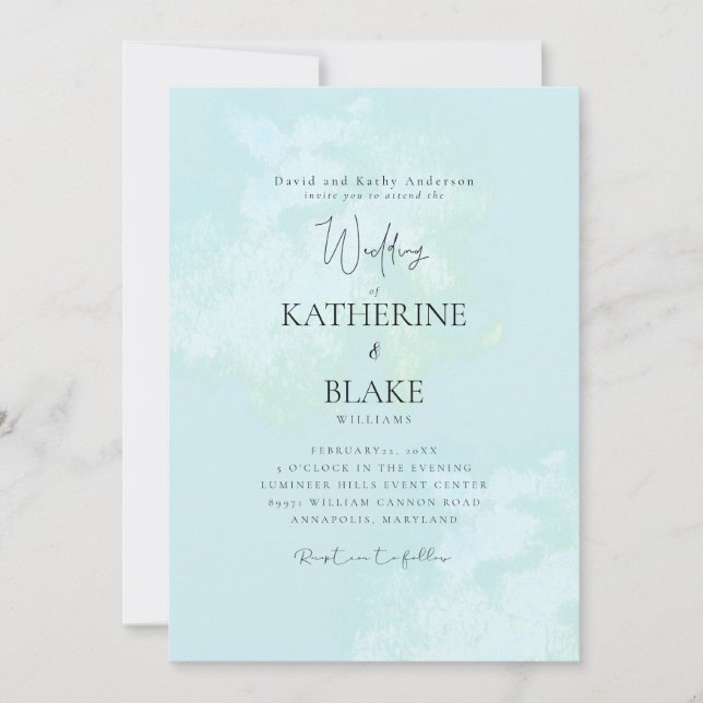 Turquoise Modern Wedding Bride Parents Invitation (Front)