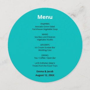 Turquoise Modern Wedding Round Menu