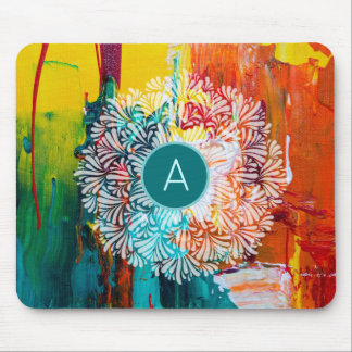 Turquoise Monogram Abstract Painting Mandala Art Mouse Pad