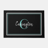 Turquoise Monogram and Family Name New Home Black
