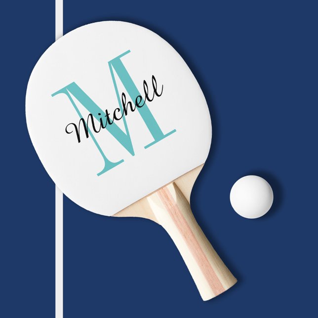 Turquoise Monogram and Name Personalised Ping Pong Paddle (Creator Uploaded)