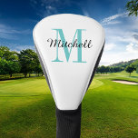 Turquoise Monogram Initial and Name Personalised Golf Head Cover<br><div class="desc">Custom printed golf head cover personalised with your name and monogram initial or other custom text. Use the design tools to choose any background colour,  edit fonts and colours or upload your own photos to create a unique one of a kind gift for your favourite golfer.</div>