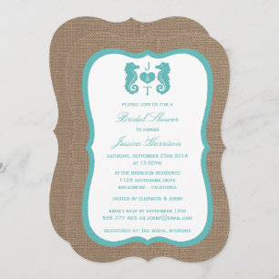 Turquoise Monogram Seahorse Beach Bridal Shower Invitation