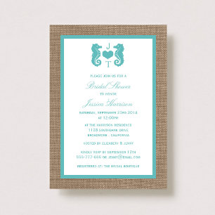 Turquoise Monogram Seahorse Beach Bridal Shower Invitation