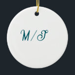 Turquoise monogram wedding couple name simple styl ceramic tree decoration<br><div class="desc">design</div>