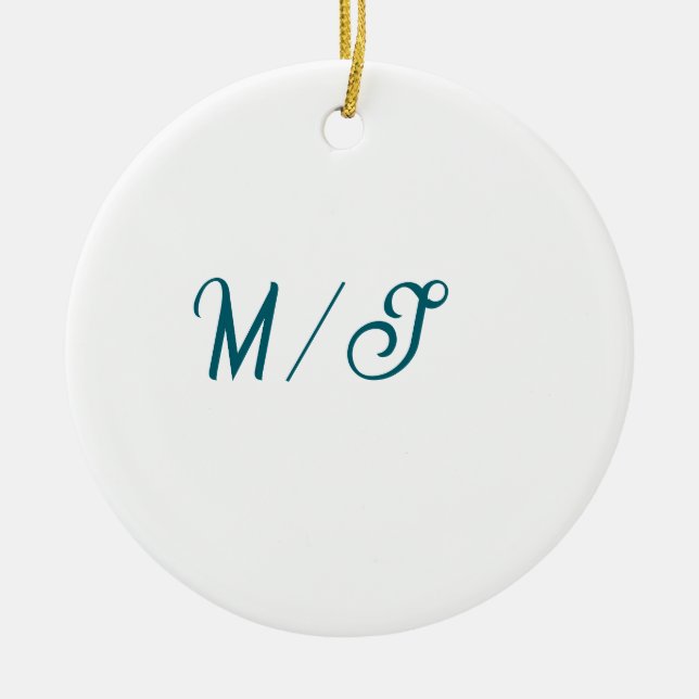 Turquoise monogram wedding couple name simple styl ceramic tree decoration (Front)