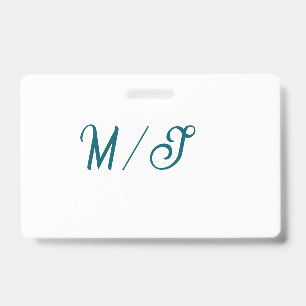 Turquoise monogram wedding couple name simple styl ID badge