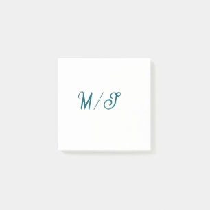 Turquoise monogram wedding couple name simple styl post-it notes
