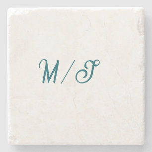 Turquoise monogram wedding couple name simple styl stone coaster