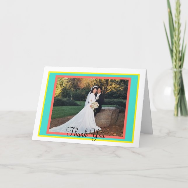 Turquoise Monogram Wedding Thank You Card (Front)