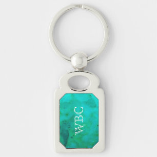 Turquoise Monogrammed Oblong Keyring