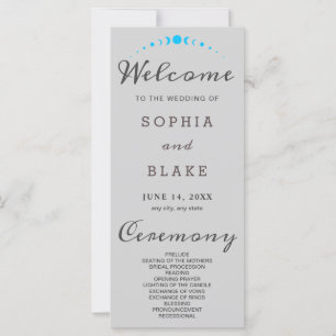 Turquoise Moon Phases Light Grey Wedding Program