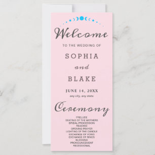 Turquoise Moon Phases Soft Pink Wedding Program