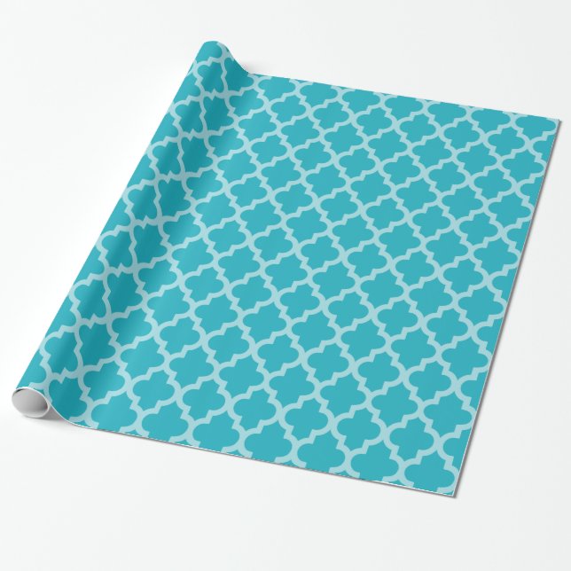 Turquoise Moroccan Moods Quatrefoil Wrapping Paper (Unrolled)