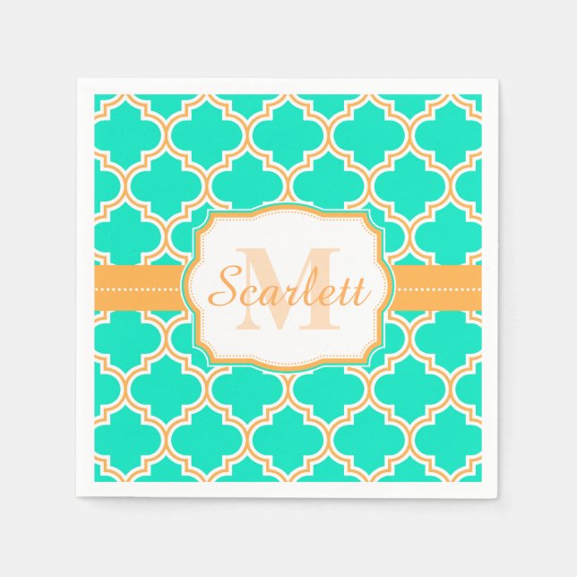 Turquoise Moroccan Quatrefoil Napkin (Front)