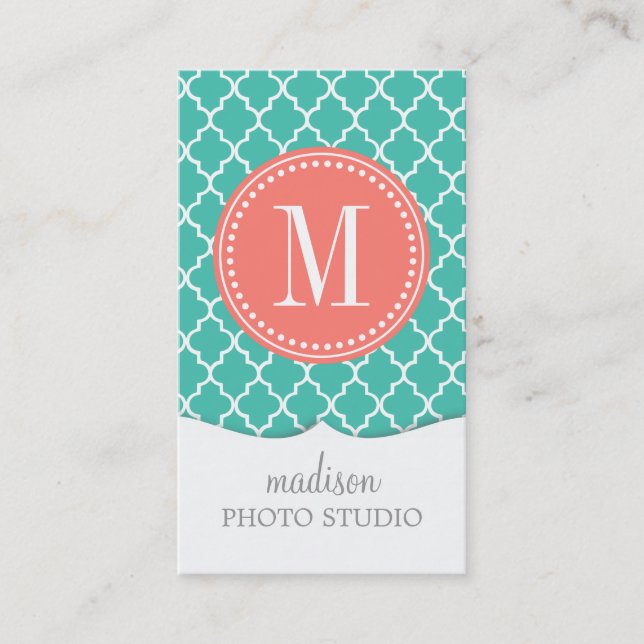 Turquoise Moroccan Tiles Lattice Personalised Business Card (Front)