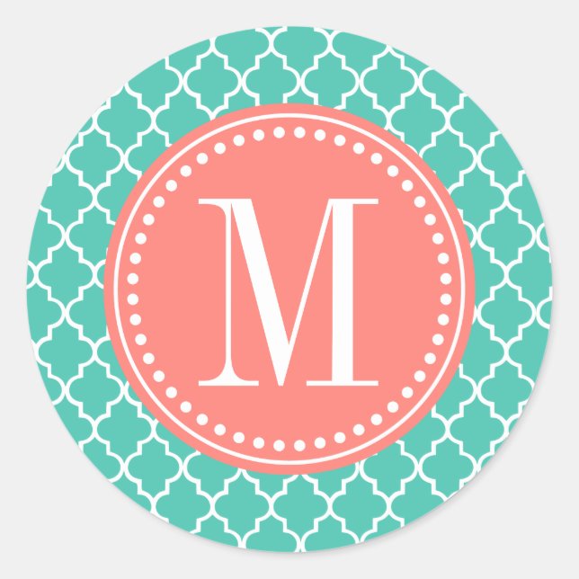 Turquoise Moroccan Tiles Lattice Personalised Classic Round Sticker (Front)