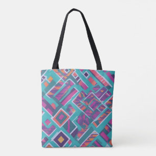 Turquoise Multi Abstract Diagonal Colours Tote Bag