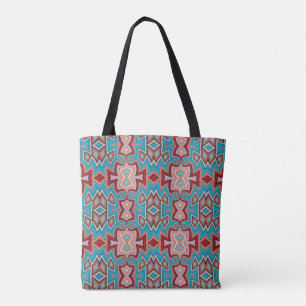 Turquoise Multi Tribal Inspired Shapes Tote Bag