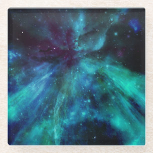 Turquoise N Purple Nebula Glass Coaster