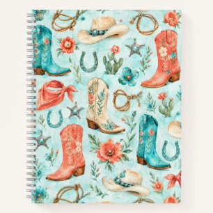 Turquoise Nashville Cowgirl Boots Watercolor Notebook