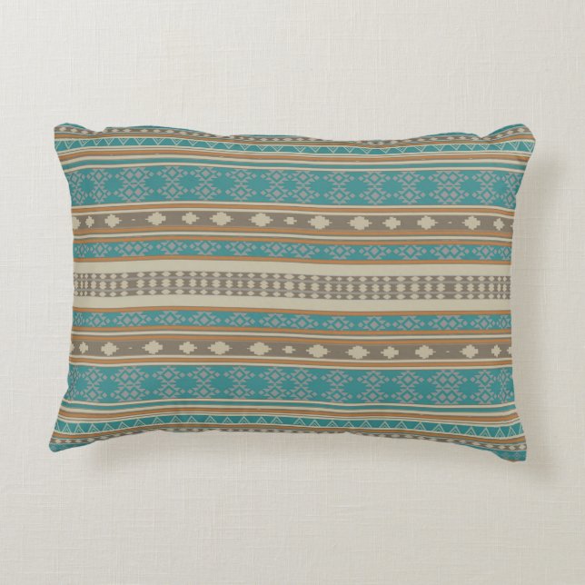 Turquoise Native Tribal Pattern Decorative Cushion (Back)