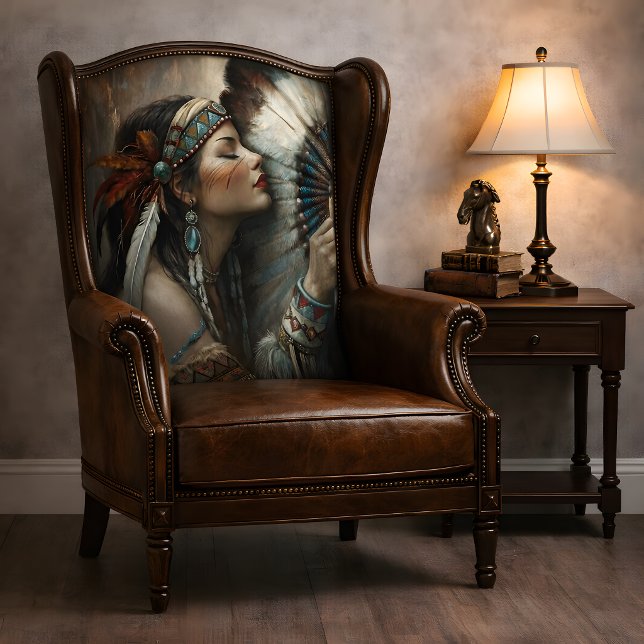 Turquoise Native Woman Fan Decoupage Tissue Paper (Turquoise Native Woman Fan Decoupage Tissue Paper)