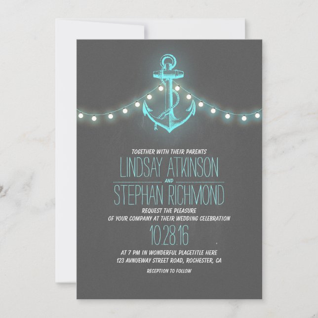 turquoise nautical chalkboard anchor wedding invitation (Front)