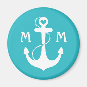 Turquoise Nautical Heart Anchor Magnet