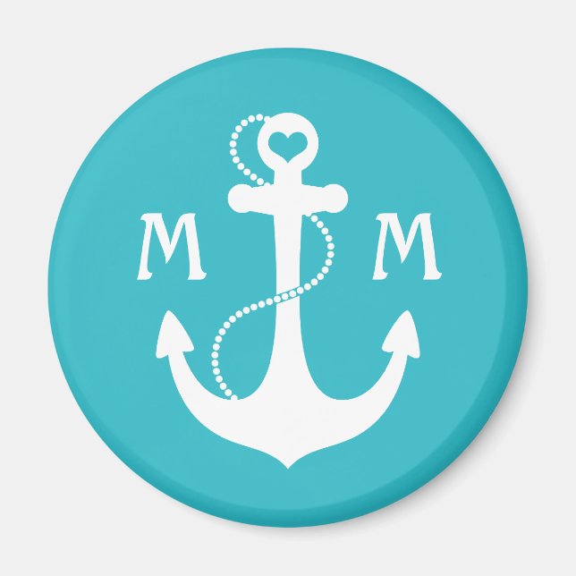 Turquoise Nautical Heart Anchor Magnet (Front)