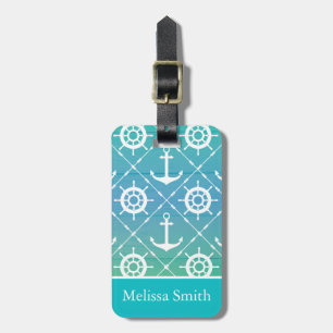 Turquoise Nautical Monogram Luggage Tag