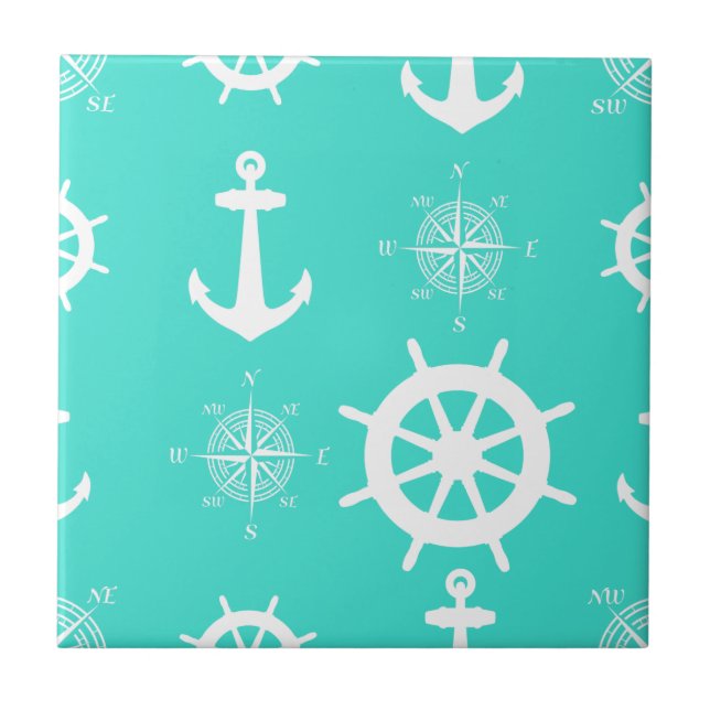 Turquoise Nautical Pattern Tile (Front)
