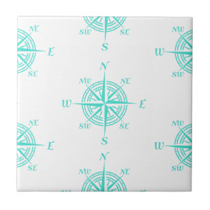Turquoise Nautical Sailing Compass Tile
