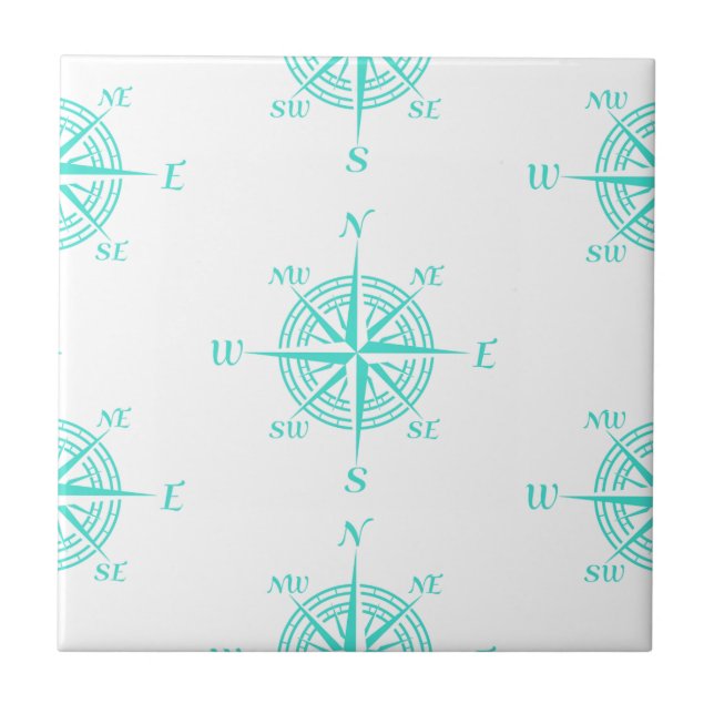 Turquoise Nautical Sailing Compass Tile (Front)