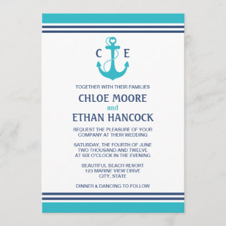 Turquoise Nautical Wedding Invitations