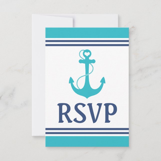 Turquoise Nautical Wedding RSVP (Front)