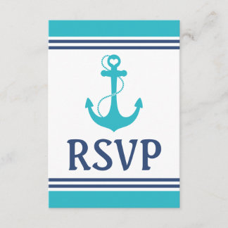 Turquoise Nautical Wedding RSVP Card
