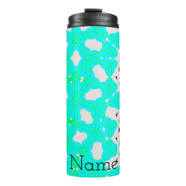 Turquoise Navy Abstract Geometric  Thermal Tumbler (Front)