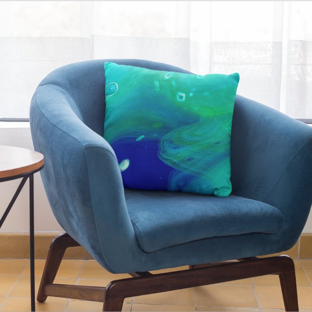 Turquoise Navy Blue Fluid Art Swirls Marbling Cushion (Creator Uploaded)