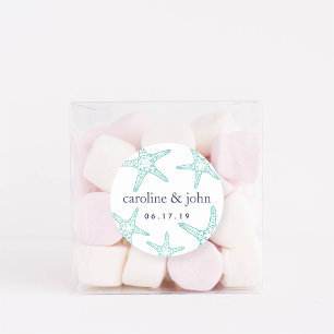 Turquoise & Navy Starfish Personalised Wedding Classic Round Sticker