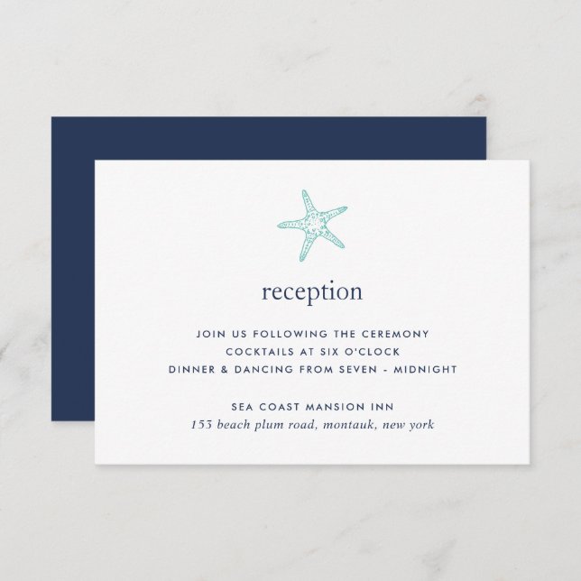 Turquoise & Navy Starfish Reception Card (Front/Back)
