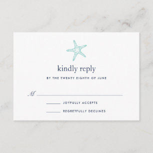 Turquoise & Navy Starfish RSVP Card