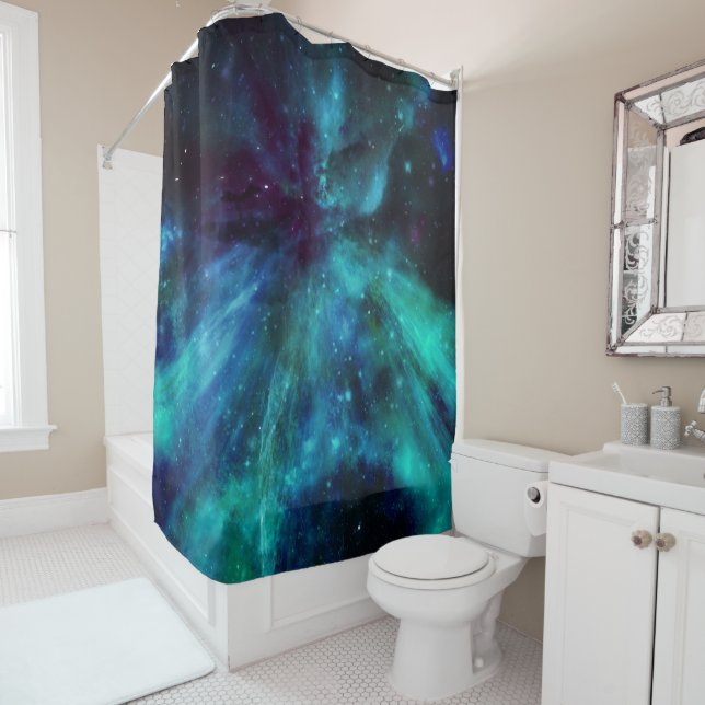 Turquoise Nebula Shower Curtain (In Situ)